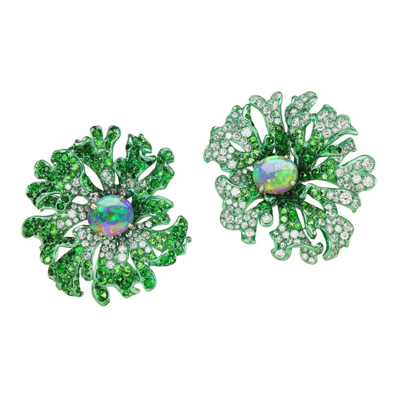 Neha Dani Black Opal, Tsavorite, Diamond Gold with Green Rhodium Jolene Earrings For Sale