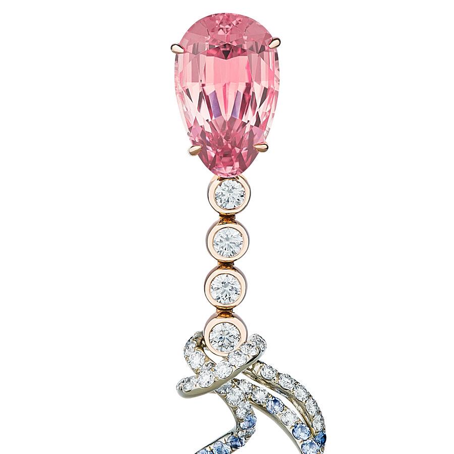 Contemporary Neha Dani Blue Sapphire, Pink Pear Shape Tourmaline and Diamond Elpeeda Earrings For Sale