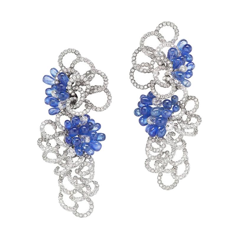 Neha Dani Briolettes of White Diamond and Blue Sapphire White Gold Talia Earring