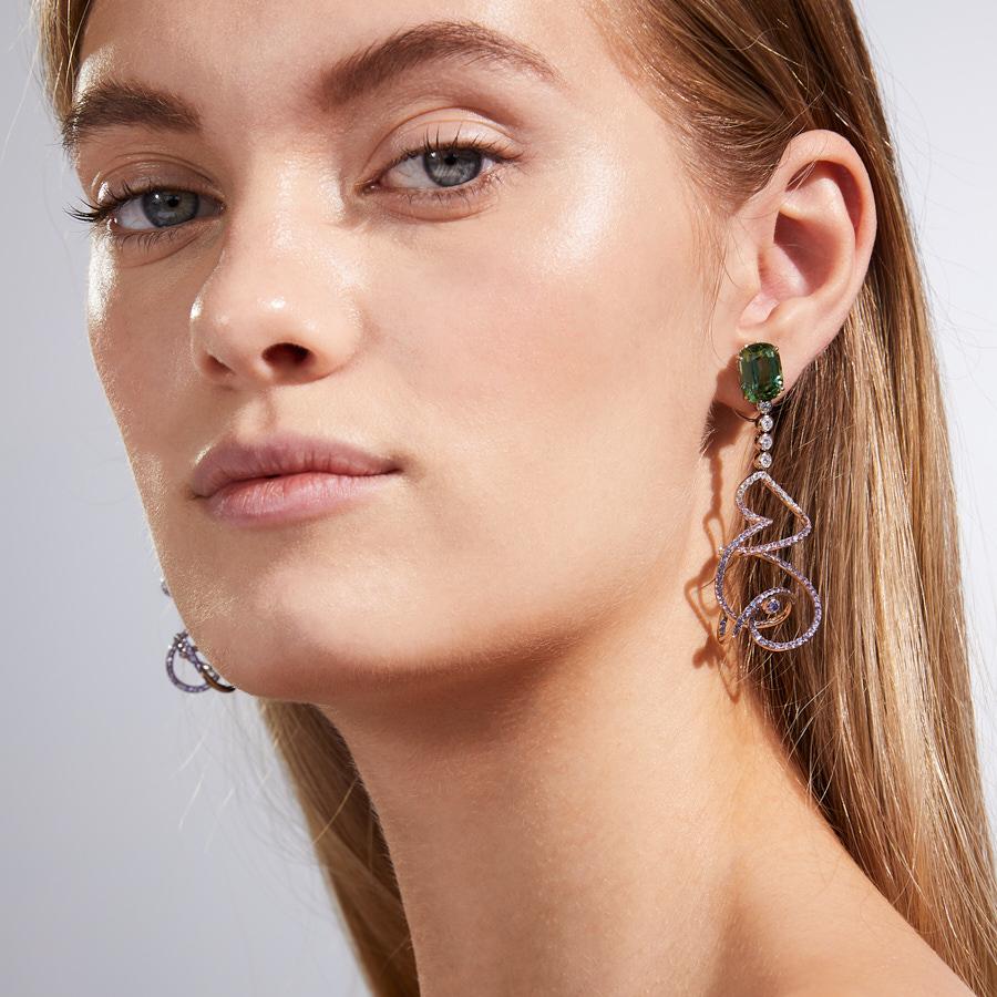 Neha Dani Cushion Cut Green Tourmaline Purple Sapphire White Gold Eonia Earrings In New Condition In New York, NY