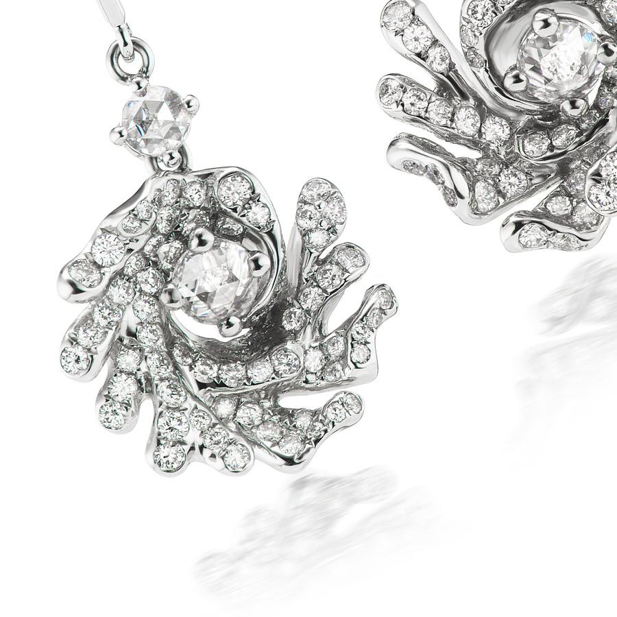 Rose Cut Neha Dani Diamonds Set in White Gold Ocean Spray Earrings For Sale