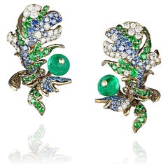 Neha Dani Emerald, Blue Sapphire, Tsavorite Garnet, Diamond Quetzal Earrings