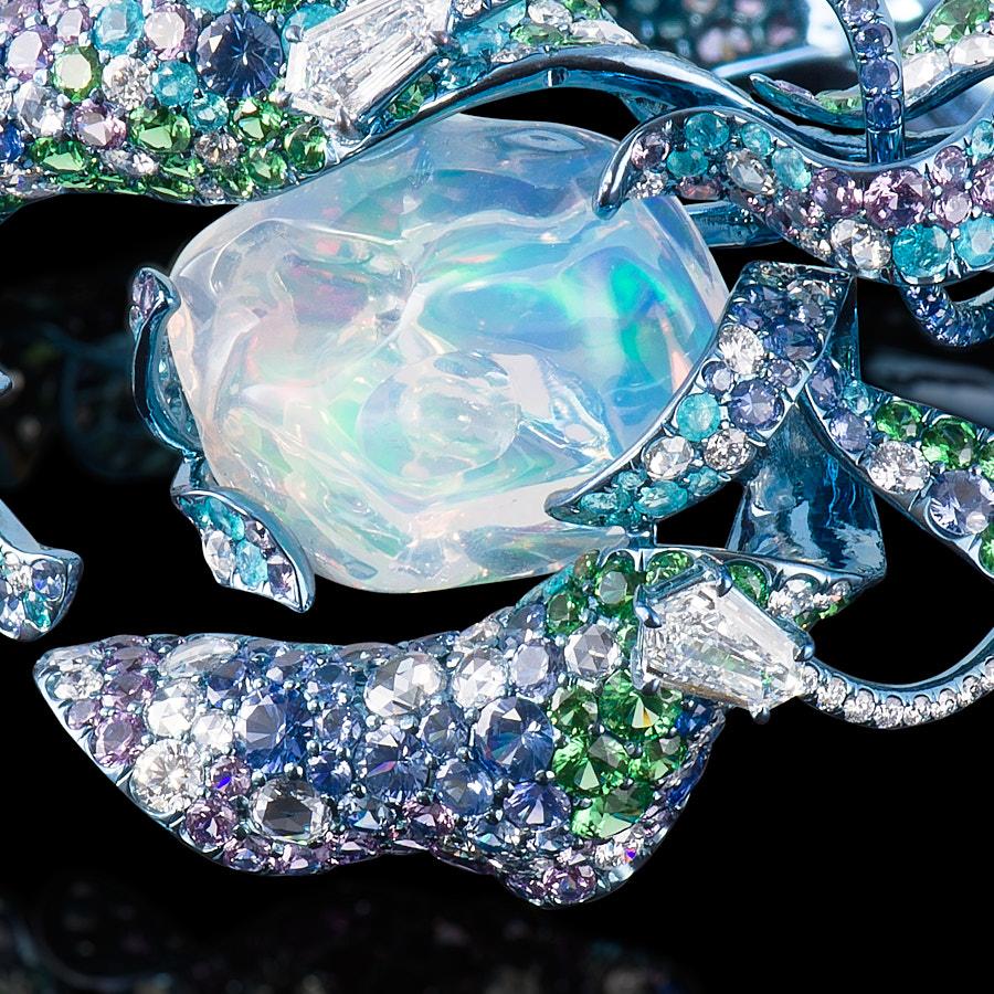 Neha Dani Mexican Opal, Diamond, Paraiba Tourmaline Titanium Vruta Cuff Bracelet In New Condition In New York, NY