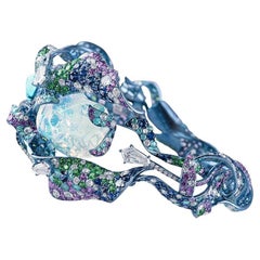 Neha Dani Mexican Opal, Diamond, Paraiba Tourmaline Titanium Vruta Cuff Bracelet