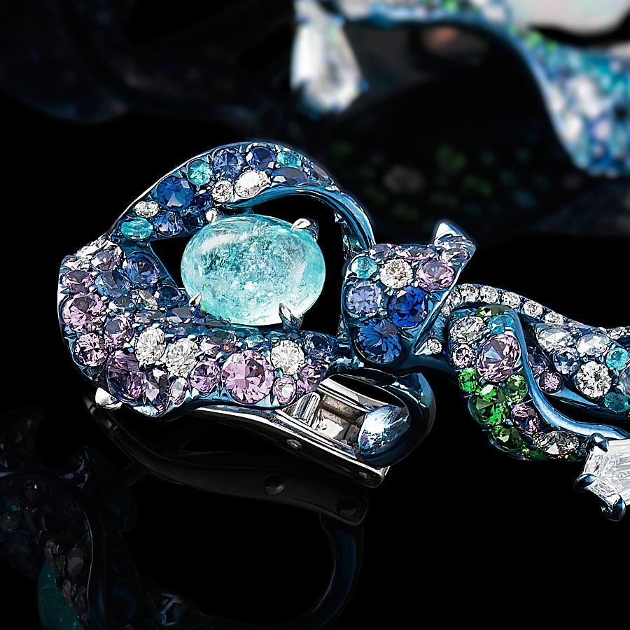 Contemporary Neha Dani Mexican Opal, Paraiba Tourmaline, Diamond, Titanium Ridhaya Earrings