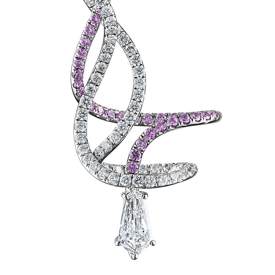 Contemporary Neha Dani Natural Purple Sapphire, Shield Cut White Diamonds Gold Advay Earrings For Sale