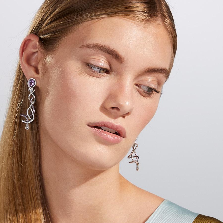 Neha Dani Natural Purple Sapphire, Shield Cut White Diamonds Gold Advay Earrings In New Condition For Sale In New York, NY