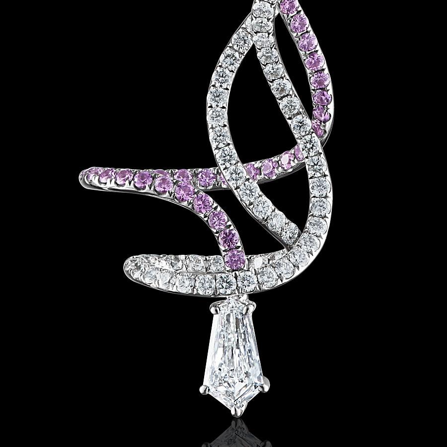 Women's Neha Dani Natural Purple Sapphire, Shield Cut White Diamonds Gold Advay Earrings For Sale