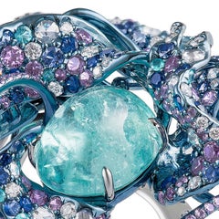 Neha Dani Paraiba Tourmaline, Sapphire, Diamond on Titanium and Gold Nuray Ring