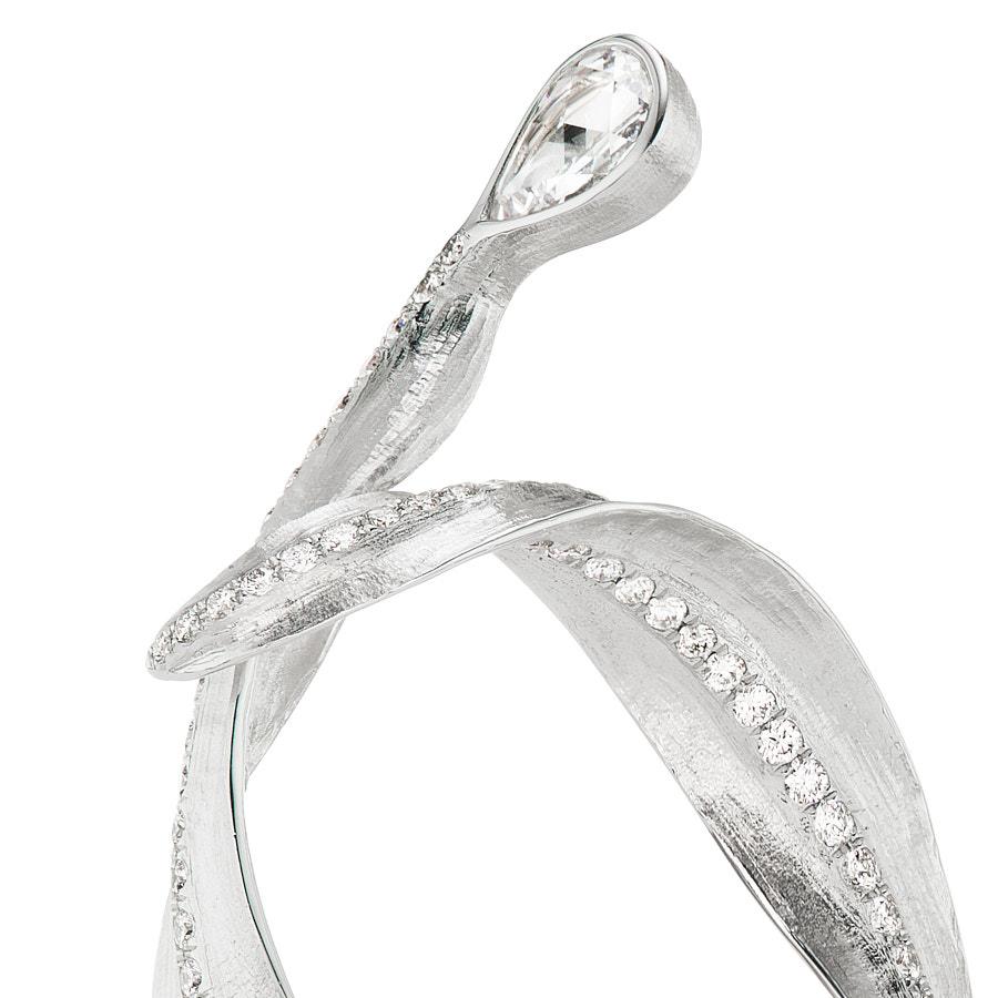 Contemporary Neha Dani Pear Shape White Diamonds Set in 18K White Gold Callista Hoop Earrings For Sale