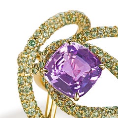 Neha Dani Purple Sapphire with Green Demantoid Garnets Yellow Gold Kephi Ring