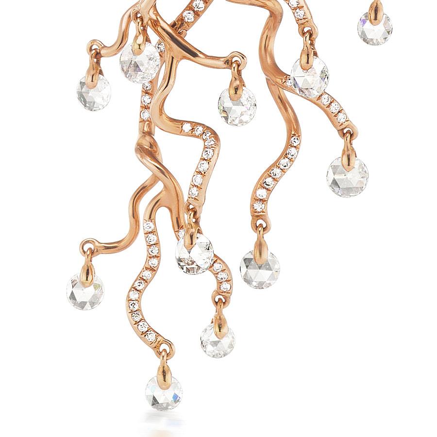 Contemporary Neha Dani White Diamond Rose Gold Anemone Chandelier Earrings