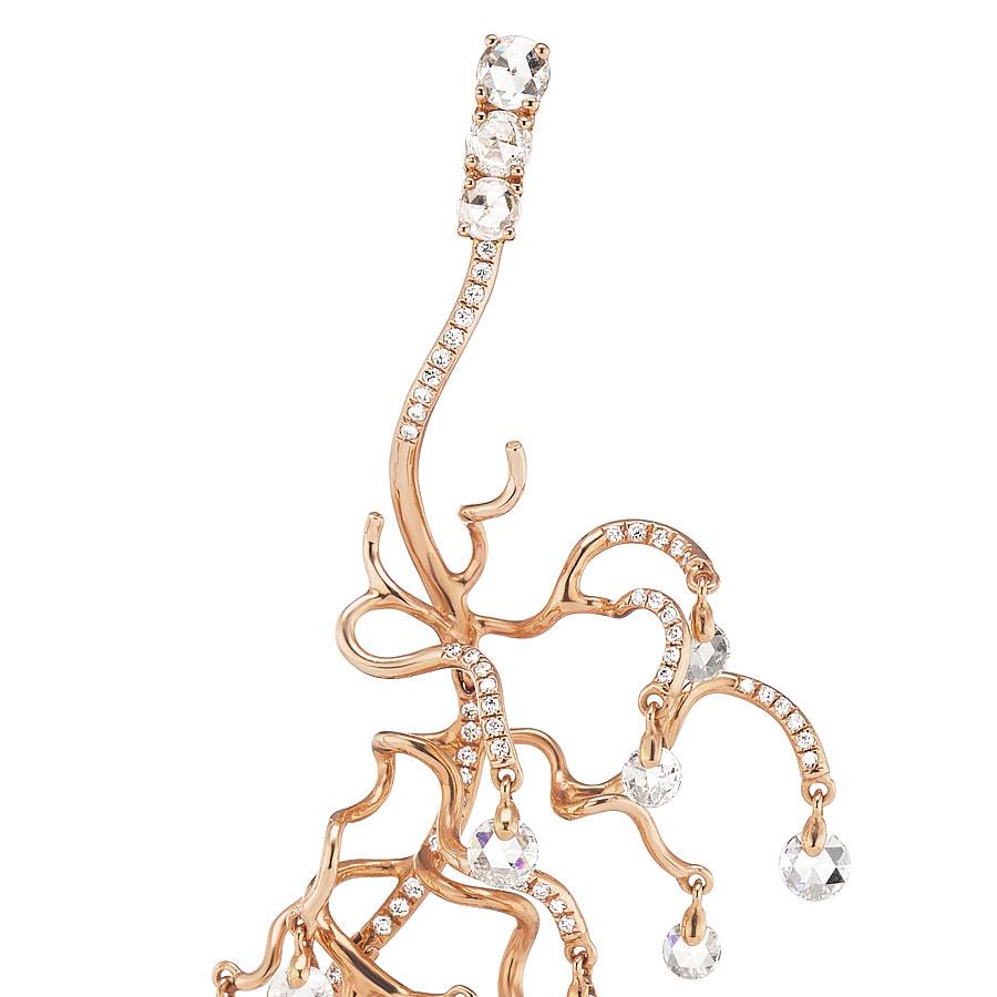 Neha Dani White Diamond Rose Gold Anemone Chandelier Earrings In New Condition In New York, NY
