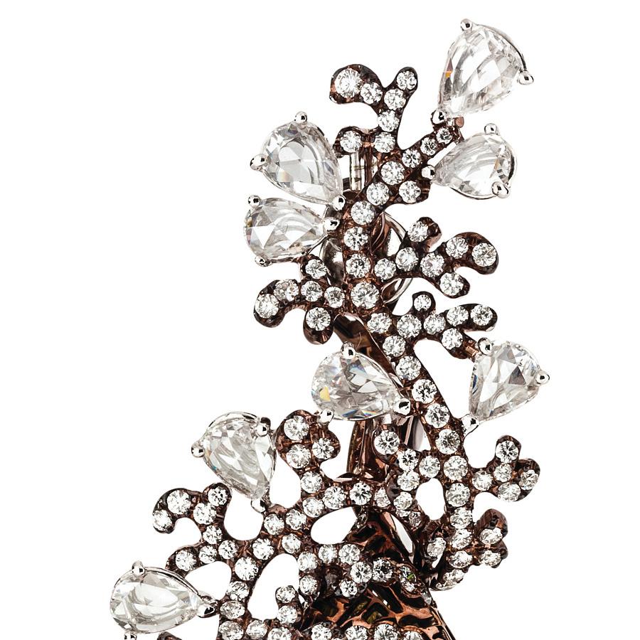 Contemporary Neha Dani White Diamonds in Rhodium Finish White Gold Twirling Shimmer Earrings