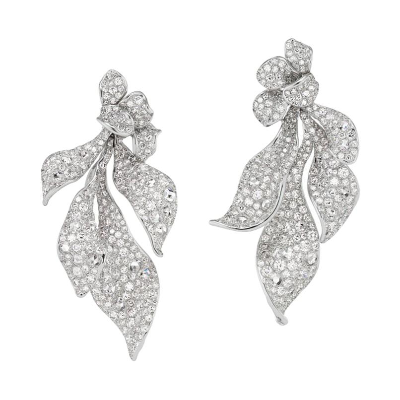 Neha Dani White Diamonds in White Gold Neptune Drop Earrings For Sale