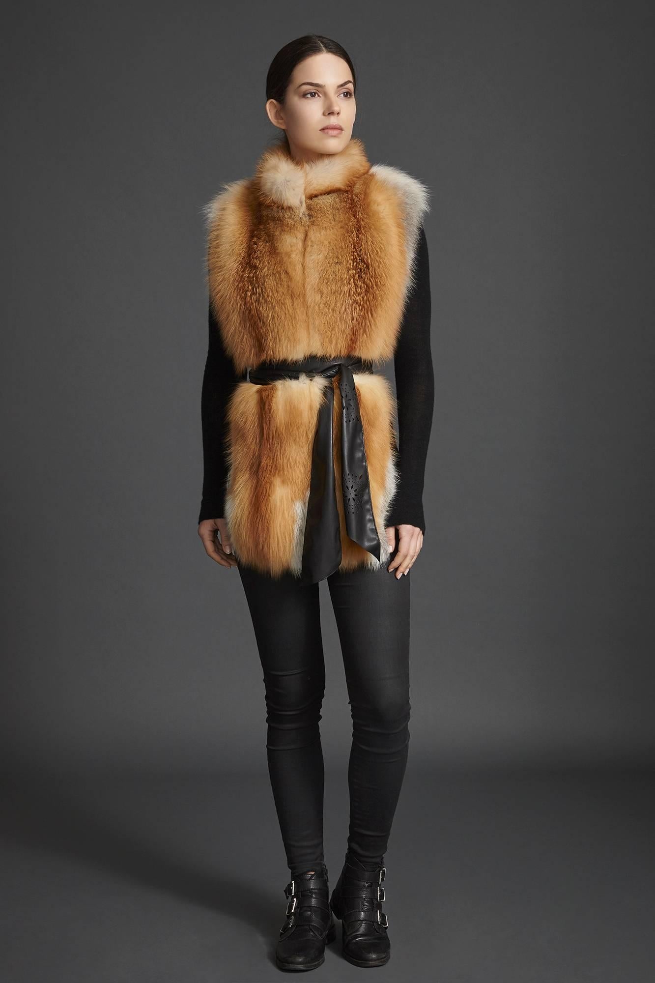 Brown Verheyen London Nehru Collar Stole in Natural Red Fox Fur