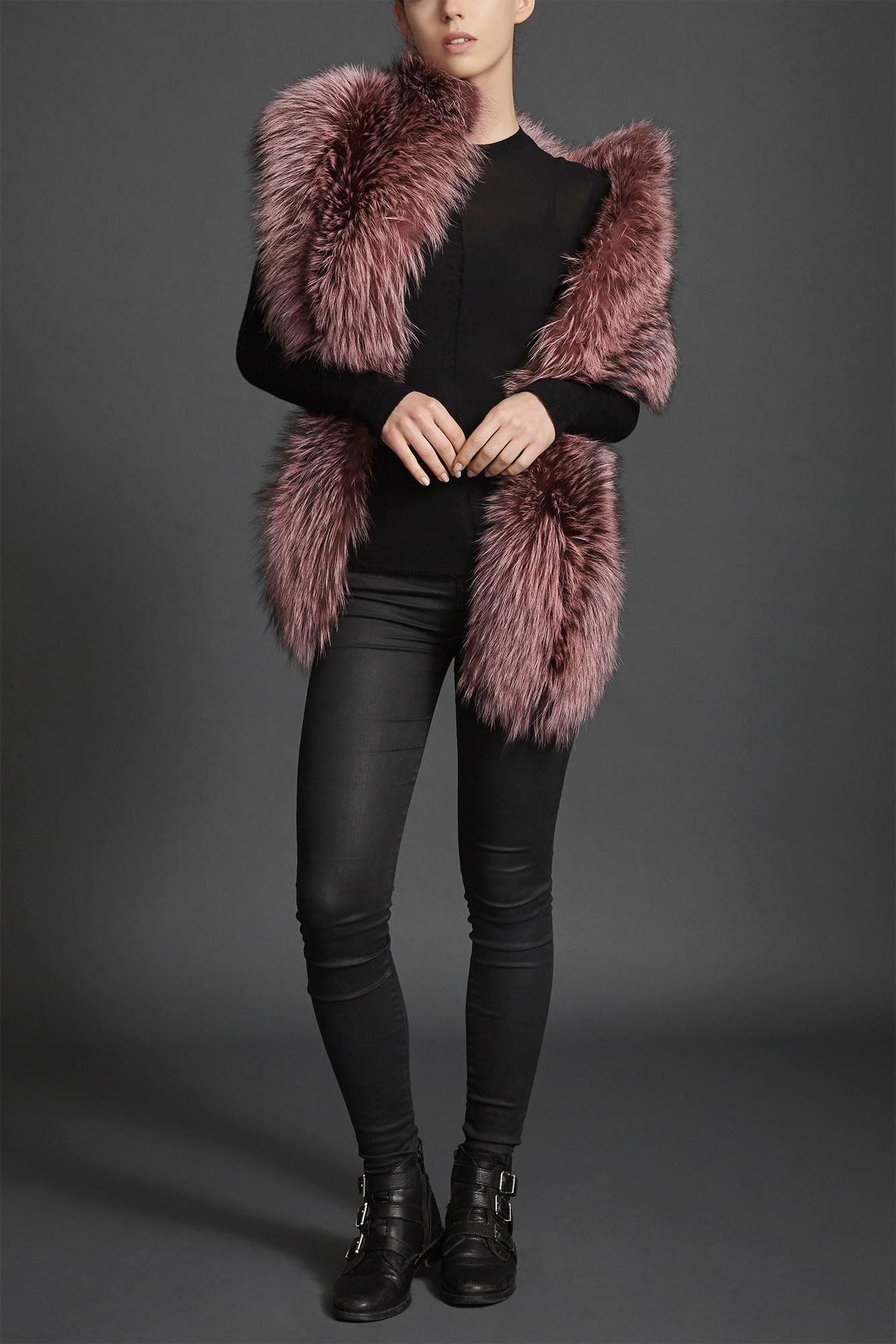 Verheyen London Nehru Collar Stole Rose Quartz Pink Fox Fur & Silk Lining 1