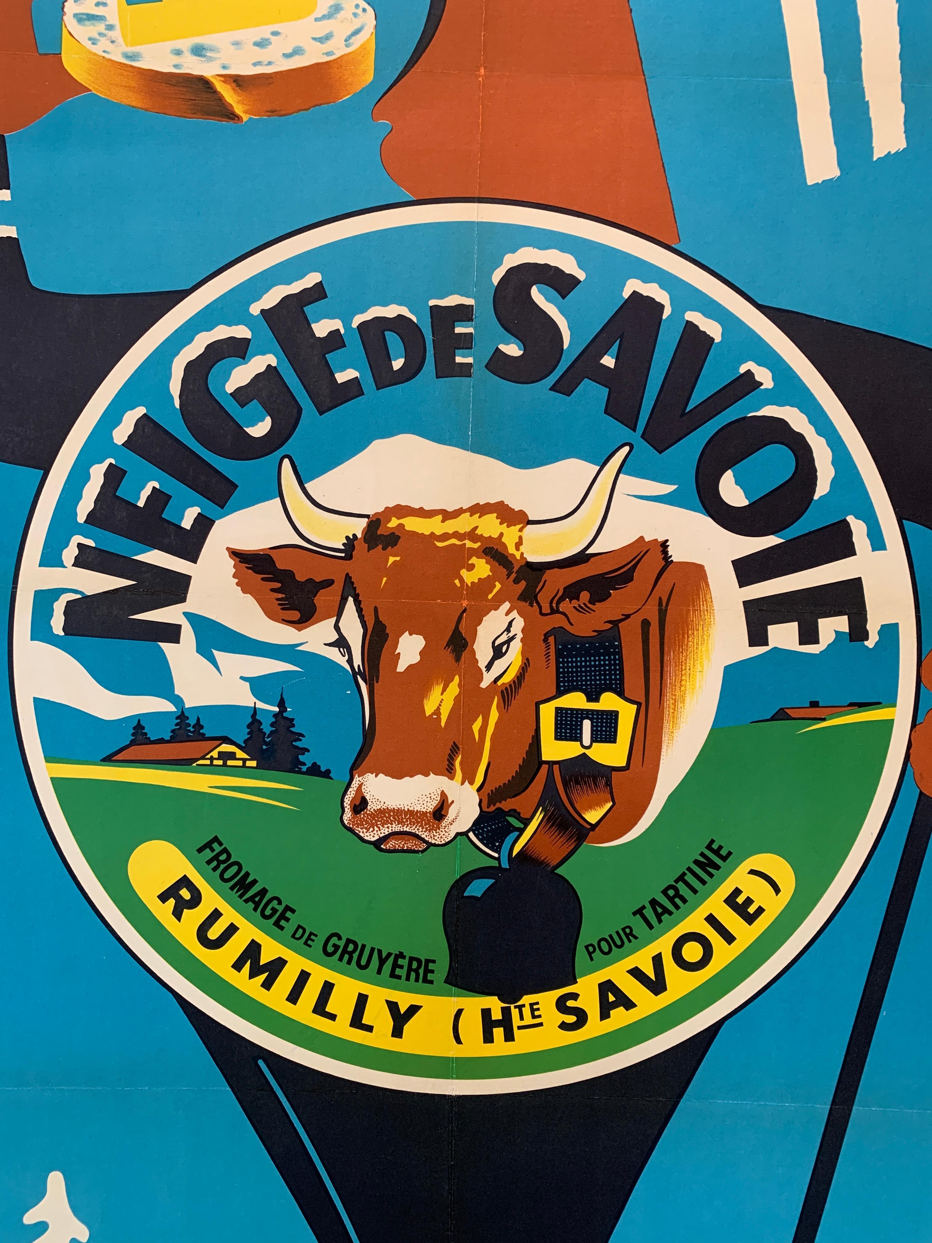 NEIGE DE SAVOIE Original Vintage Exhibition Poster, Circa 1960

A charming 1960's poster advertising the cheese which is produced in the French alps, it is a mild, semi-firm cow's milk cheese. This poster has been linen backed for preservation, the