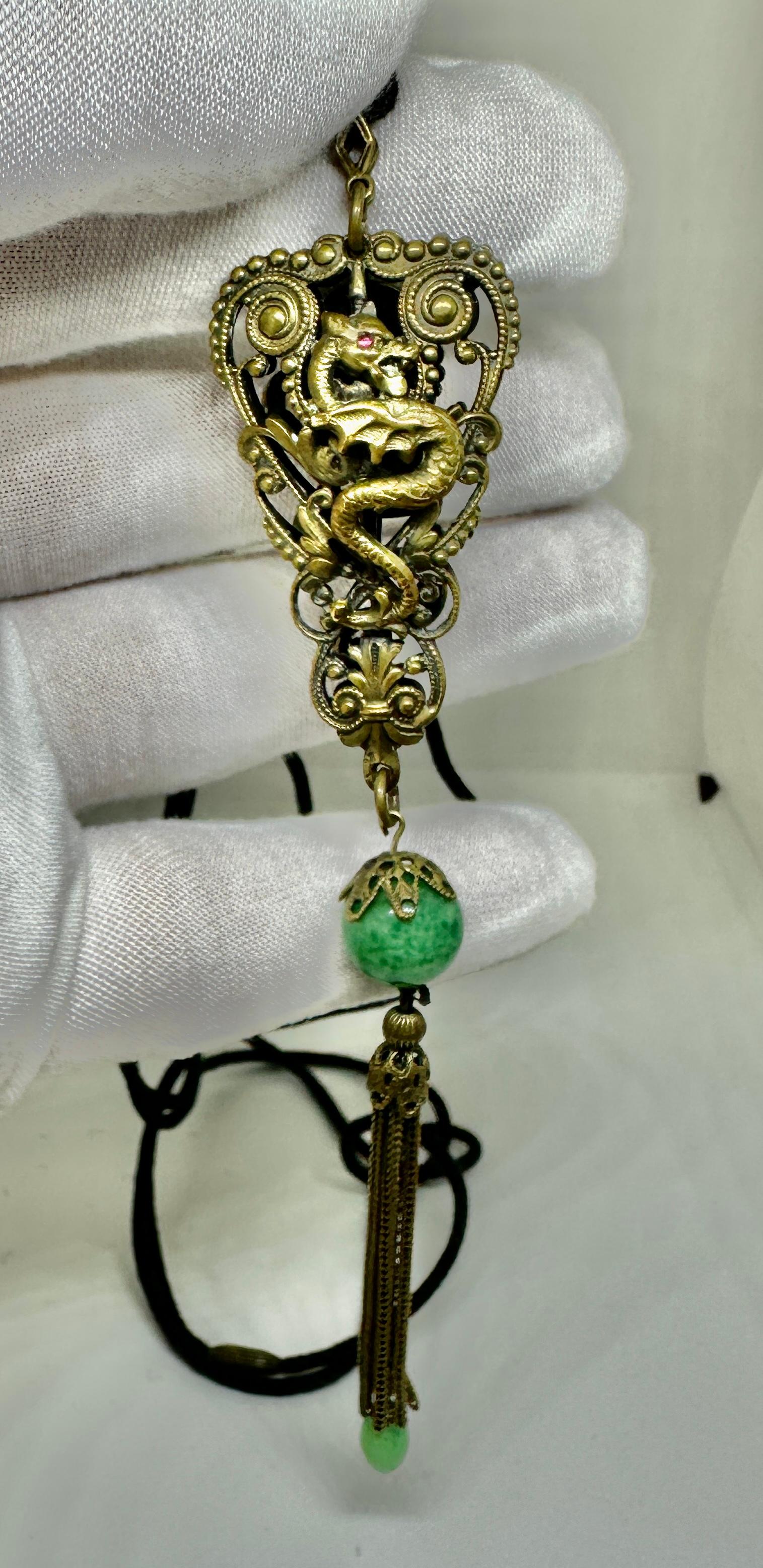 Neiger Brothers Snake Seahorse Dragon Necklace Egyptian Revival Czech Art Glass In Excellent Condition For Sale In New York, NY