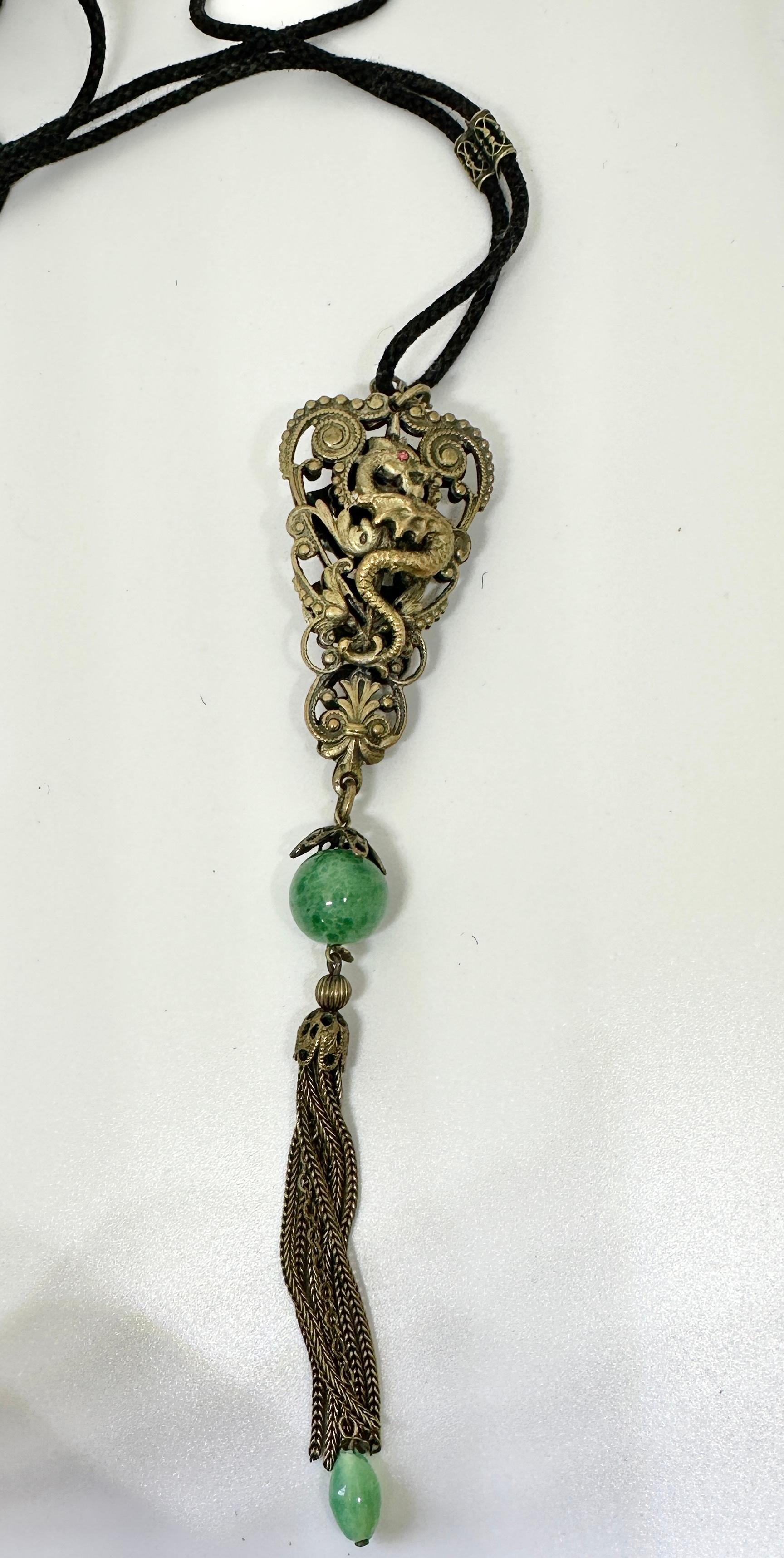 Neiger Brothers Snake Seahorse Dragon Necklace Egyptian Revival Czech Art Glass For Sale 3
