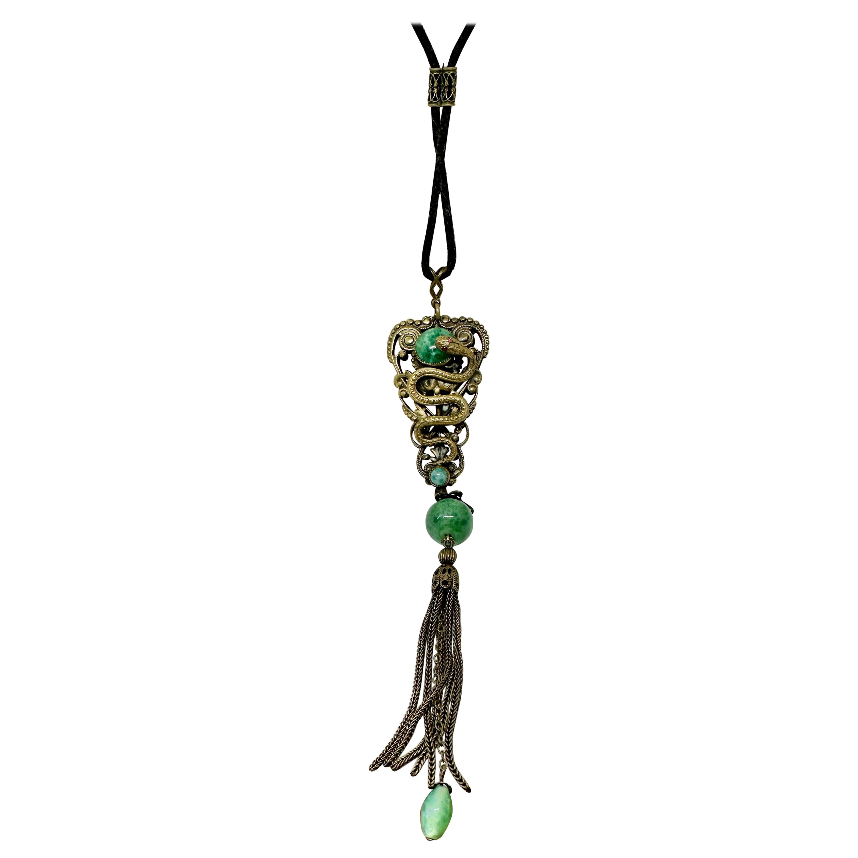 Collana di vetro artistico ceco Neiger Brothers Snake Seahorse Dragon in vendita