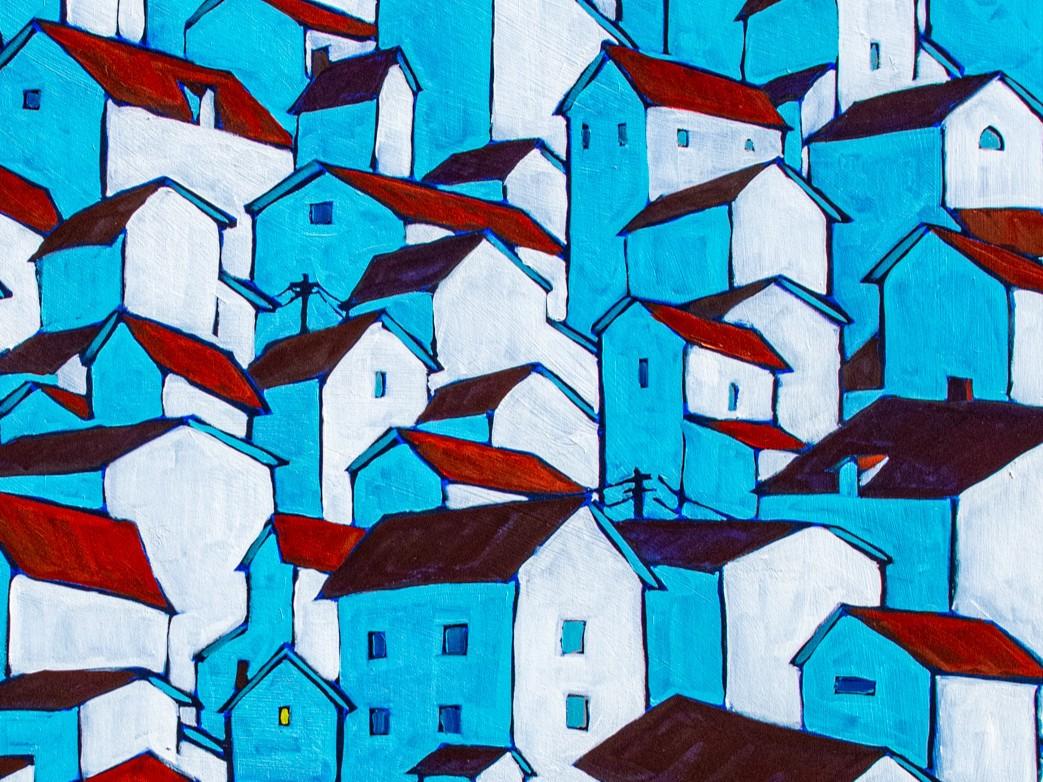 Nachbarn von James Mattison, 36x48, Öl auf Leinwand aus Holz, 2024 (Organische Moderne) im Angebot