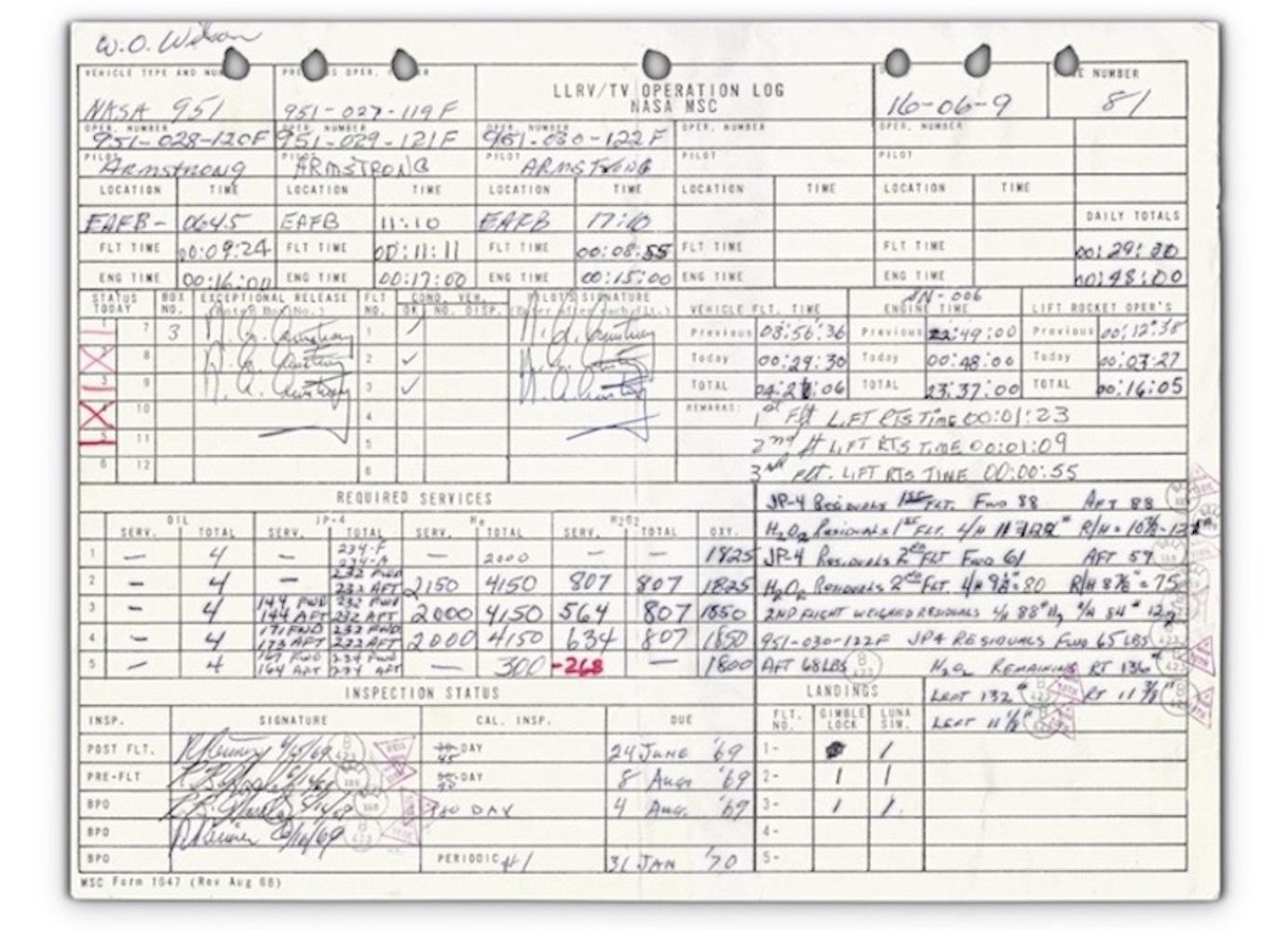 Neil Armstrong Apollo 11 NASA Flight Log Signed Six Times In Good Condition In Jersey, GB