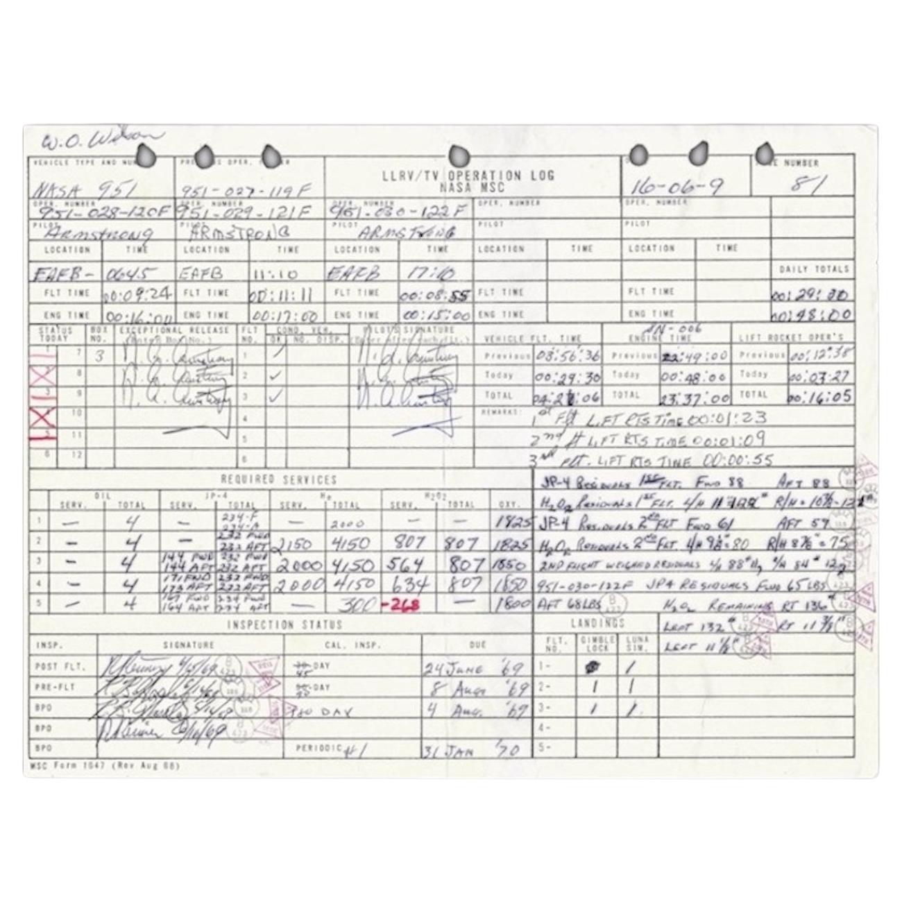Neil Armstrong Apollo 11 NASA Flight Log Signed Six Times For Sale