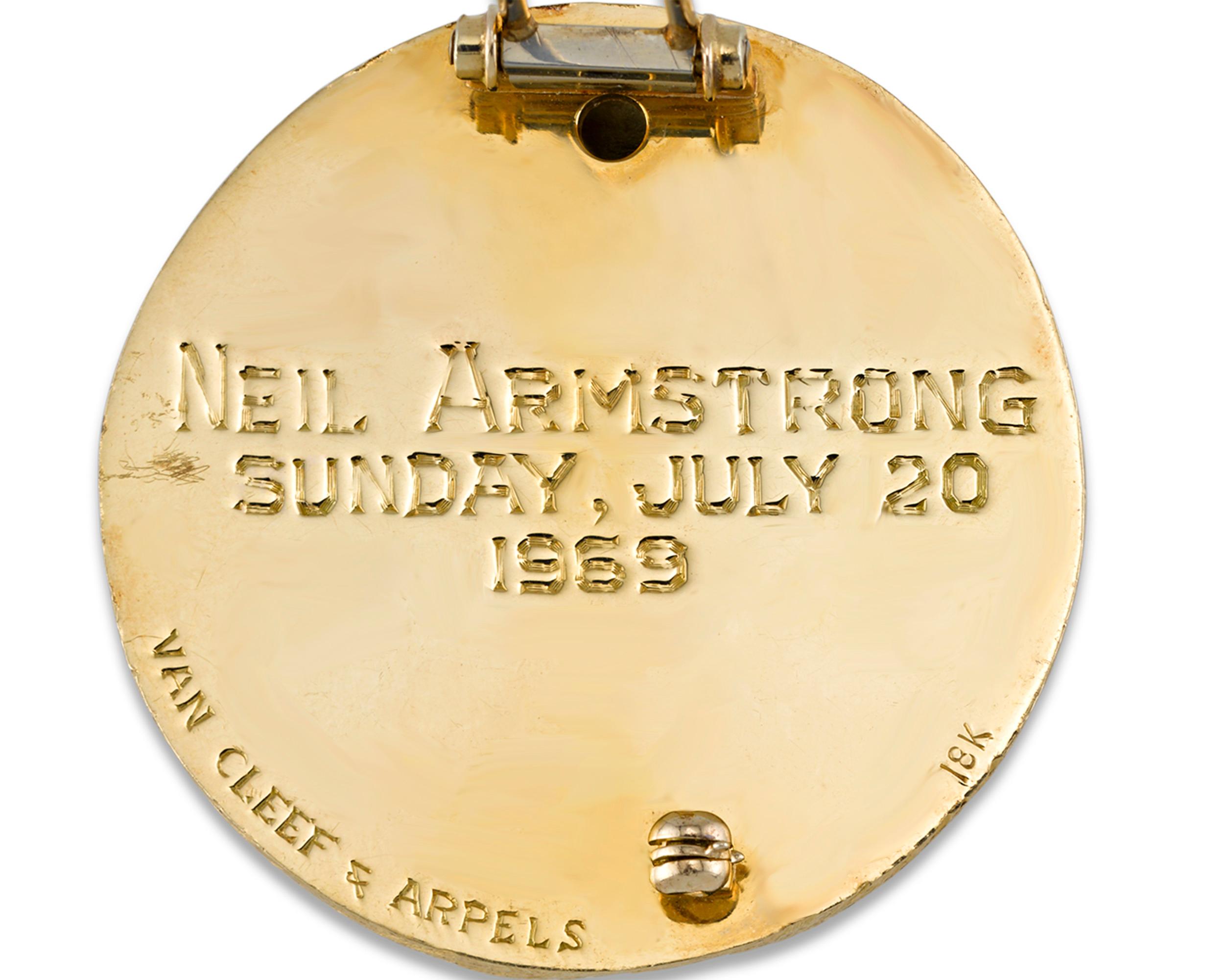 This one-of-a-kind brooch boasts a history that is out of this world. The piece was crafted by the legendary jewelers Van Cleef & Arpels and presented to Neil Armstrong after his famed mission aboard Apollo 11. The brooch commemorates Armstrong's