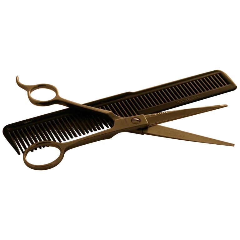 Neil Armstrong Vintage Silver Hairdressing Scissors and Comb For Sale