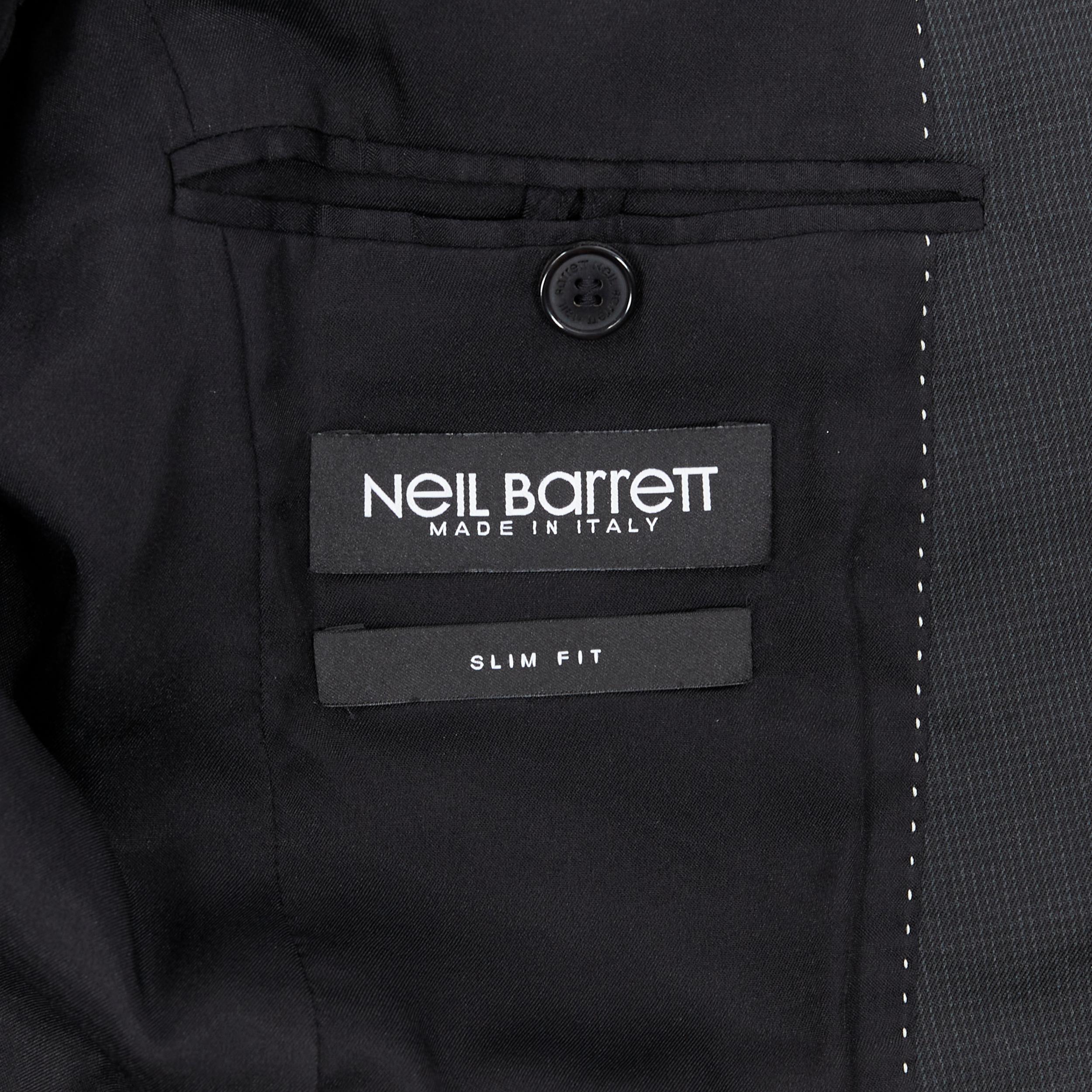 NEIL BARRETT black check slim collar 3-pocket slim fit blazer jacket IT44 XS 5