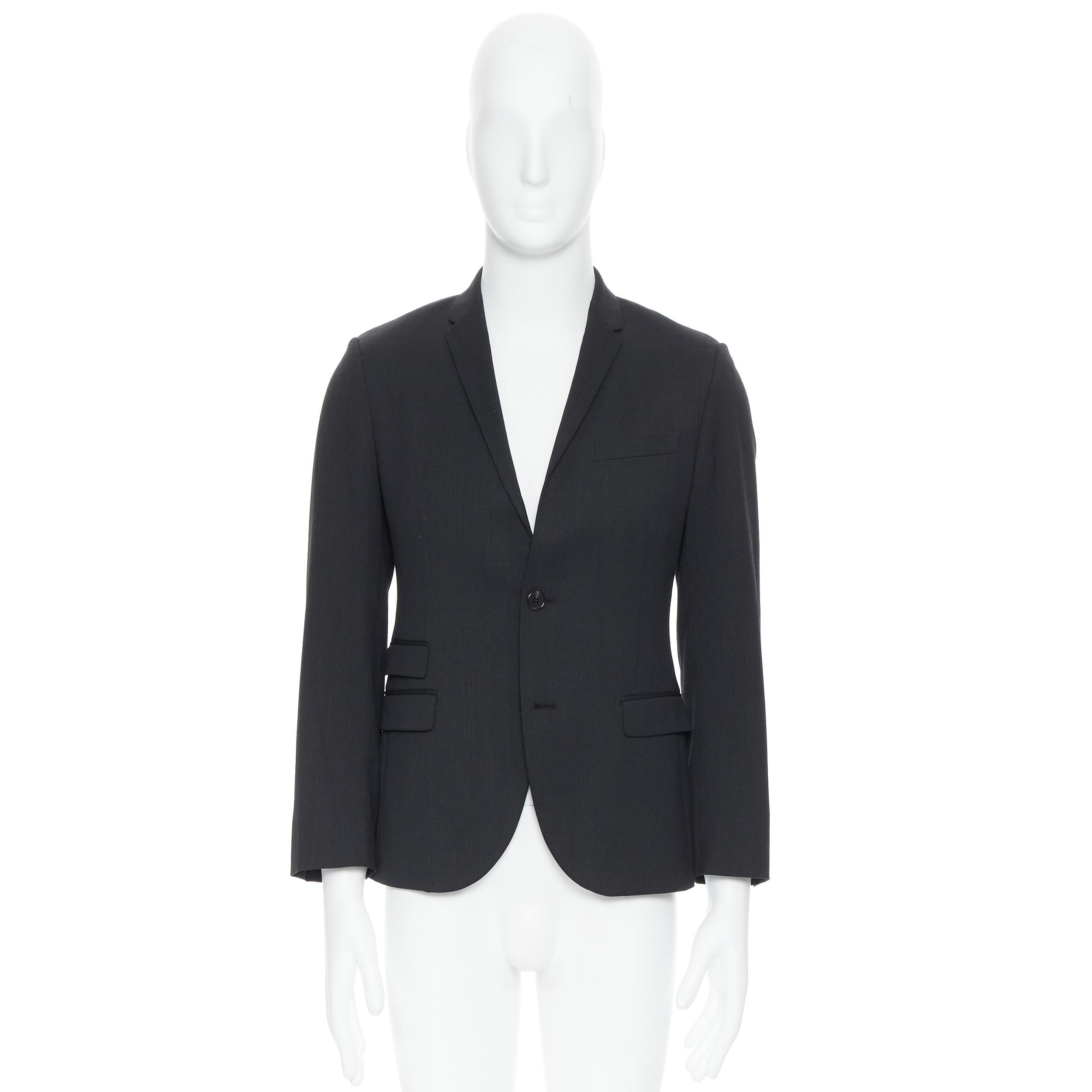 NEIL BARRETT black check slim collar 3-pocket slim fit blazer jacket IT44 XS 6