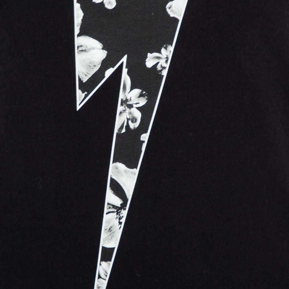 Neil Barrett Black Floral Bolt Printed Crewneck T-Shirt S 2