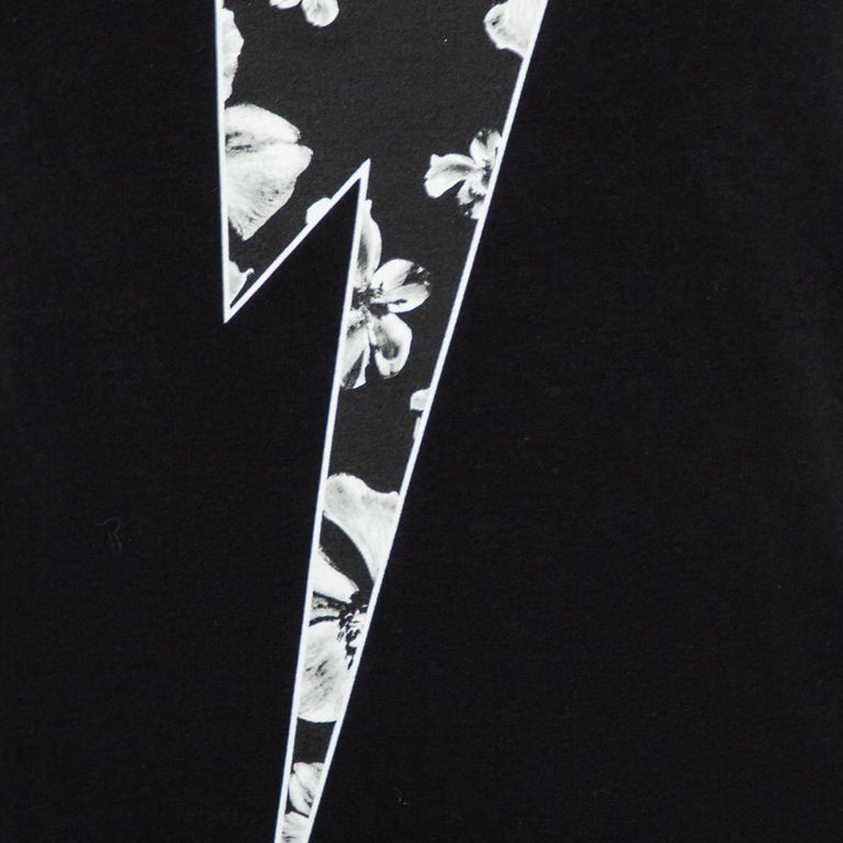 Neil Barrett Black Floral Bolt Printed Crewneck T-Shirt S For Sale 2