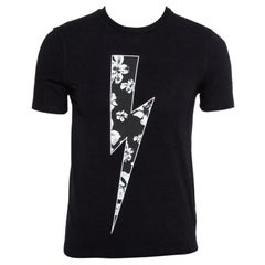 Neil Barrett - T-shirt noir à col bénitier imprimé Bolt à fleurs S