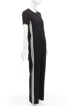 NEIL BARRETT black layered top white side stripes short crew jumpsuit FR38 M
