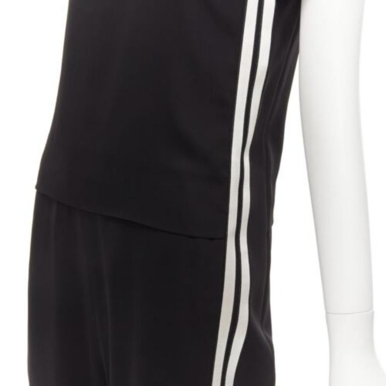 Black NEIL BARRETT black layered top white side stripes short crew jumpsuit FR38 M For Sale