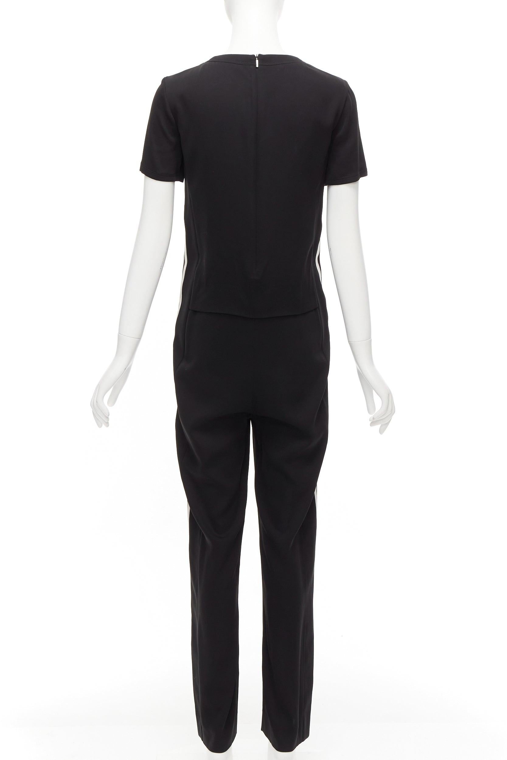 Women's NEIL BARRETT black layered top white side stripes short crew jumpsuit FR38 M For Sale