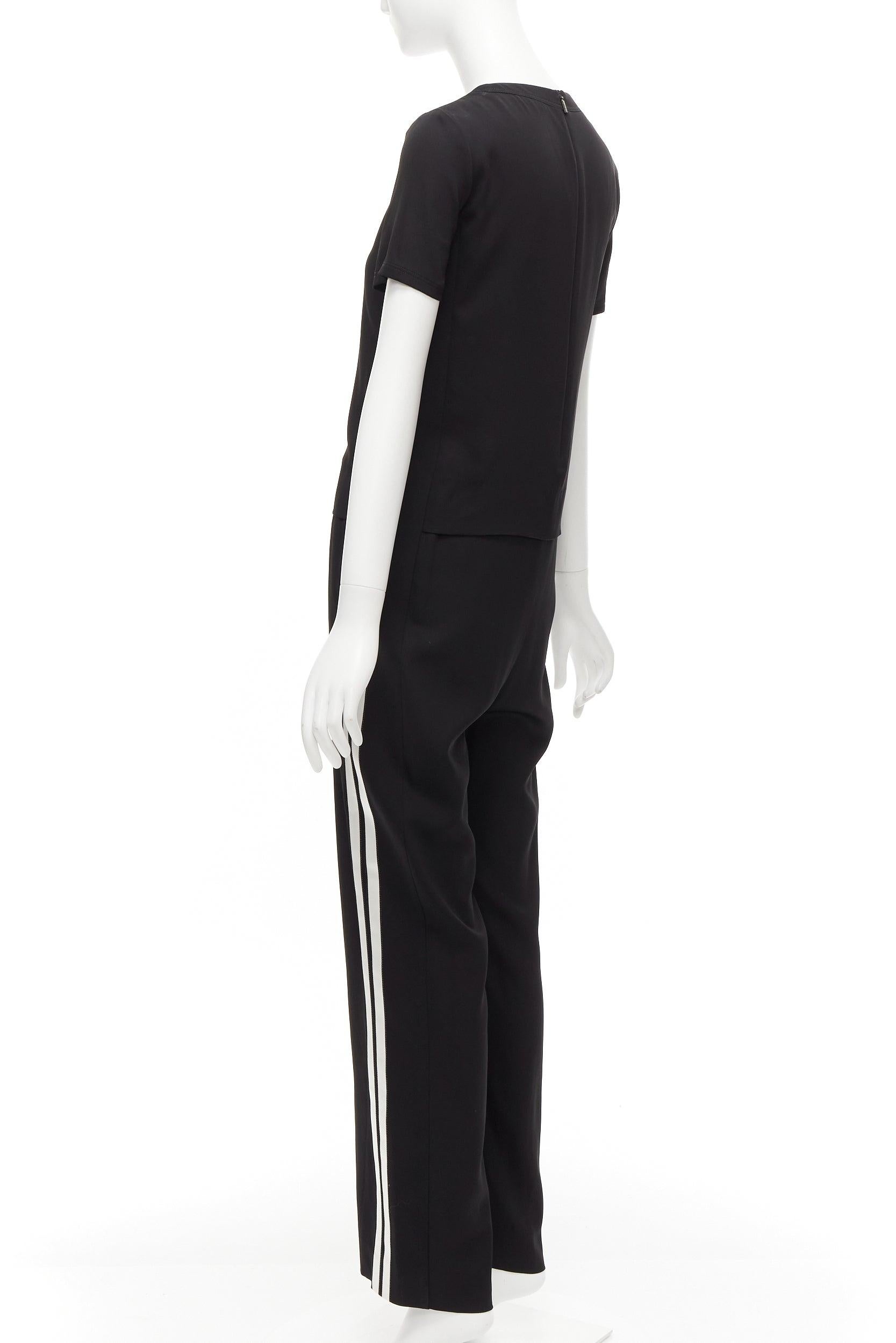 NEIL BARRETT black layered top white side stripes short crew jumpsuit FR38 M For Sale 1