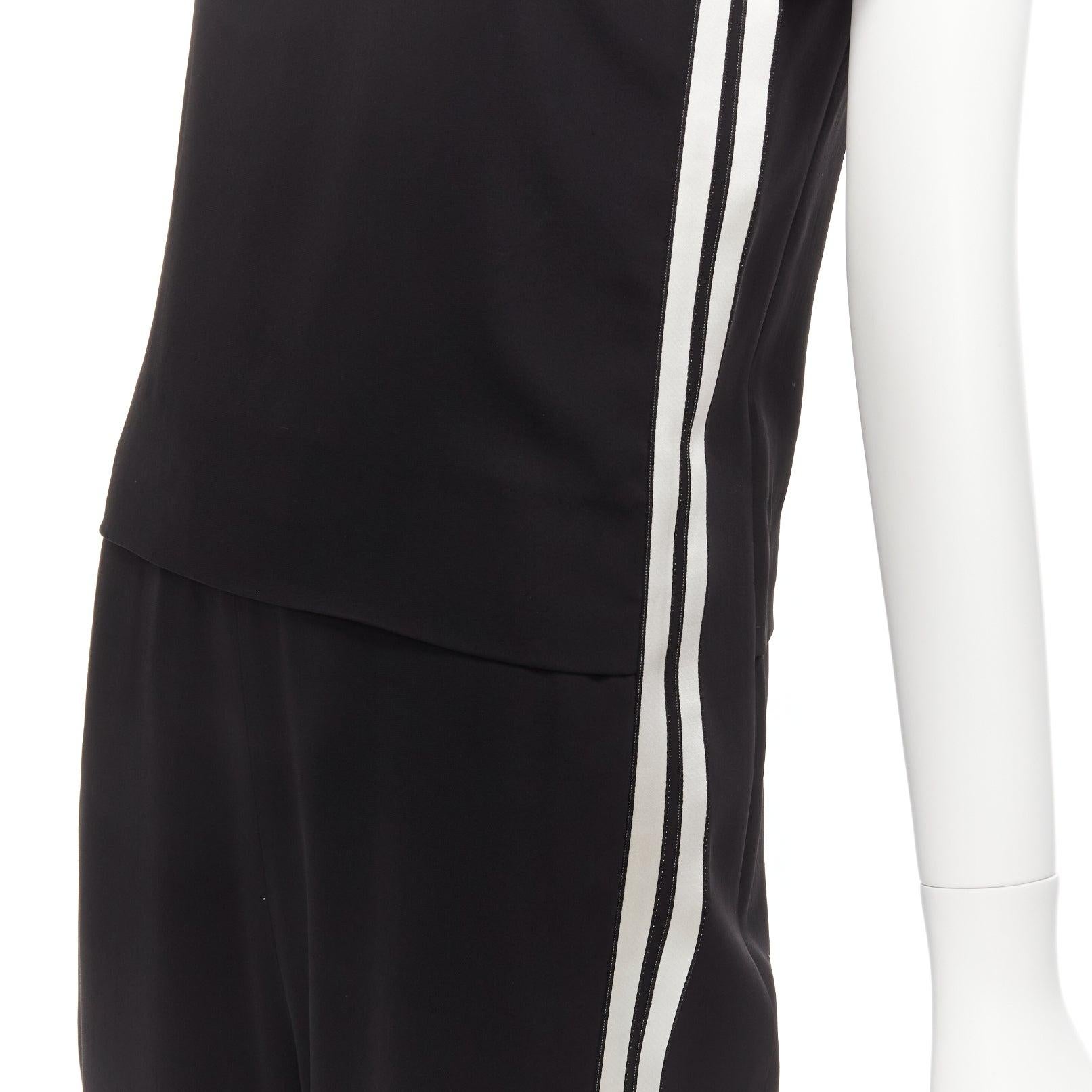 NEIL BARRETT black layered top white side stripes short crew jumpsuit FR38 M For Sale 2