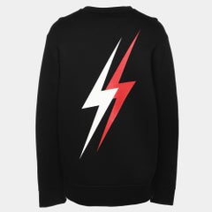 Neil Barrett Noir Neoprene 3D Lightning Bolt Print Sweatshirt XXL