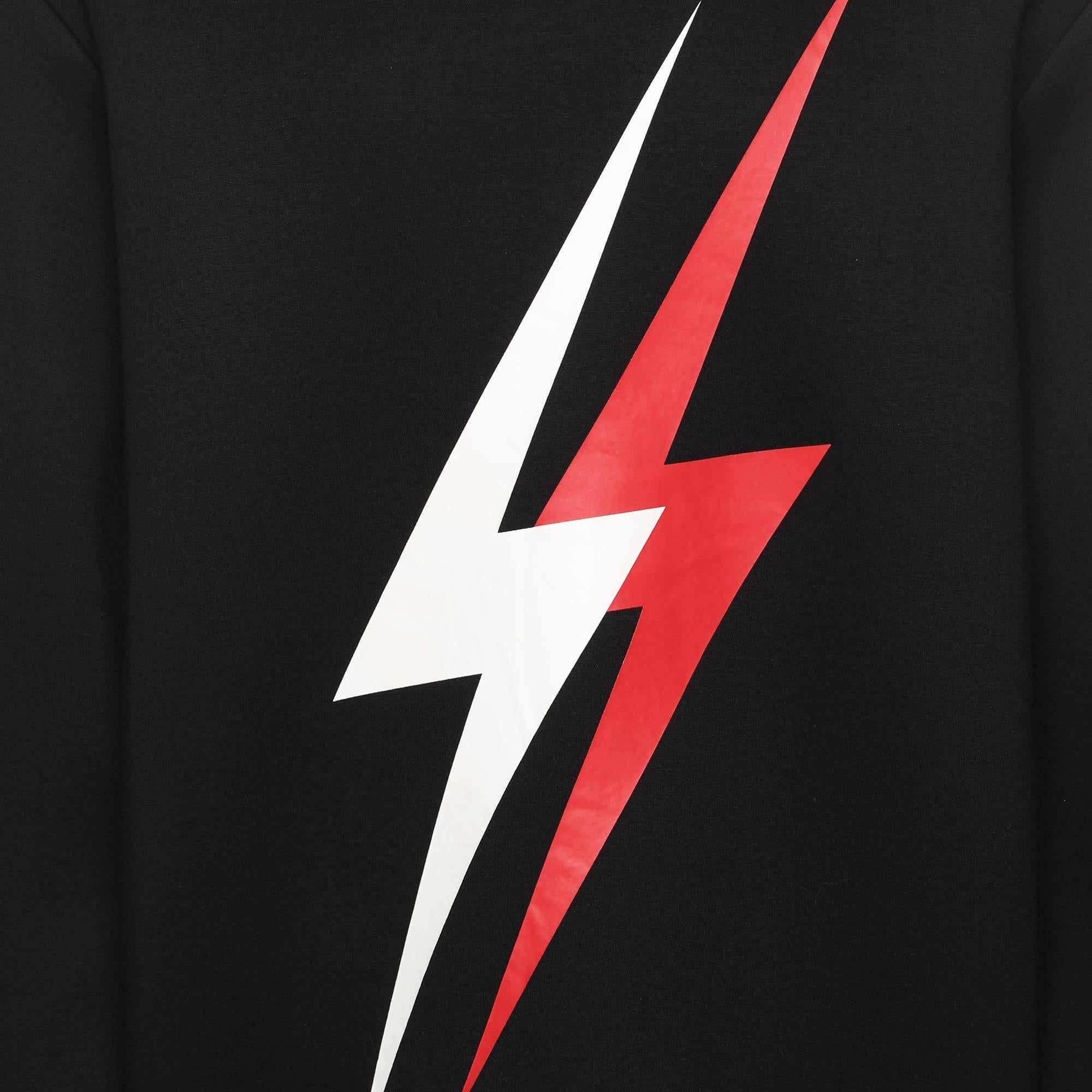 Neil Barrett Noir Neoprene 3D Lightning Bolt Print Sweatshirt XXL Bon état - En vente à Dubai, Al Qouz 2