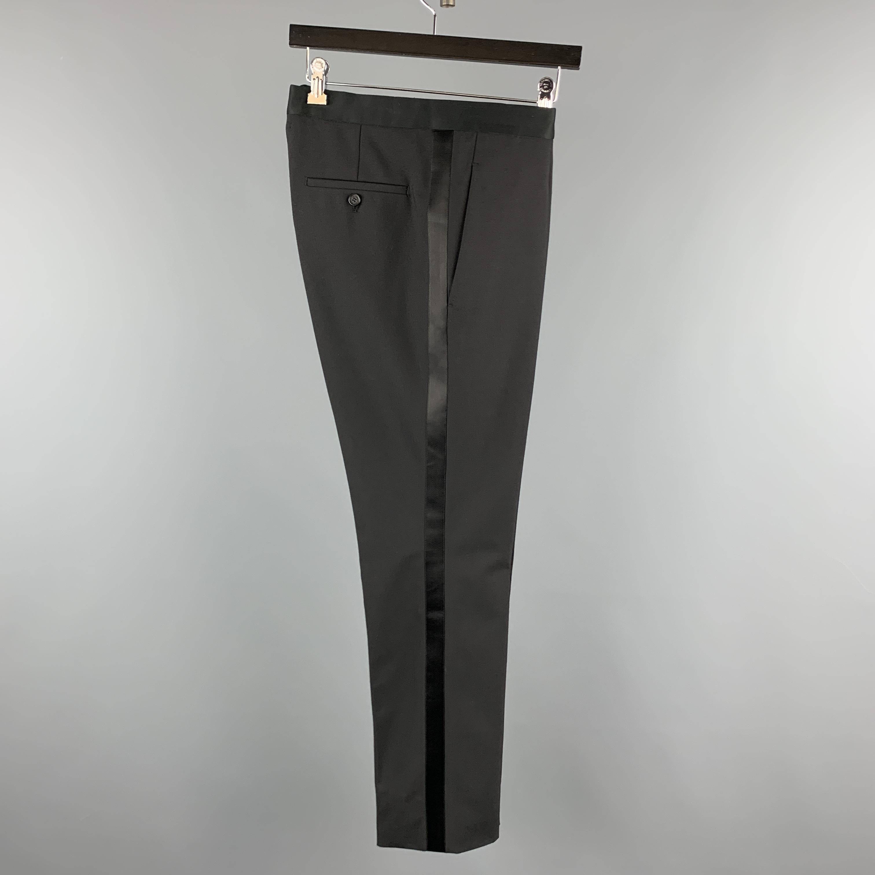 NEIL BARRETT F/W 17 Size 32 Black Solid Wool Blend Tuxedo Dress Pants 1