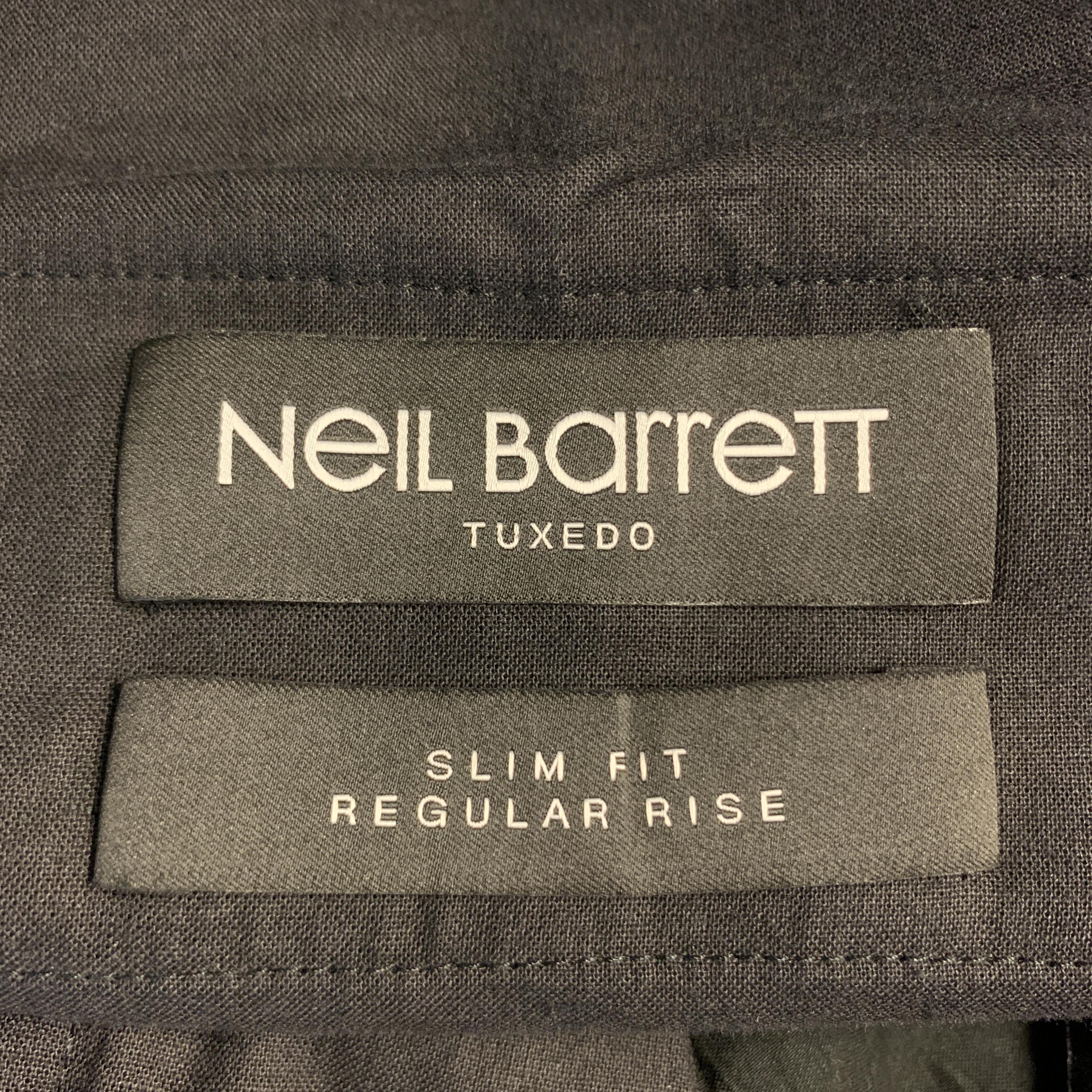 NEIL BARRETT F/W 17 Size 32 Black Solid Wool Blend Tuxedo Dress Pants 3