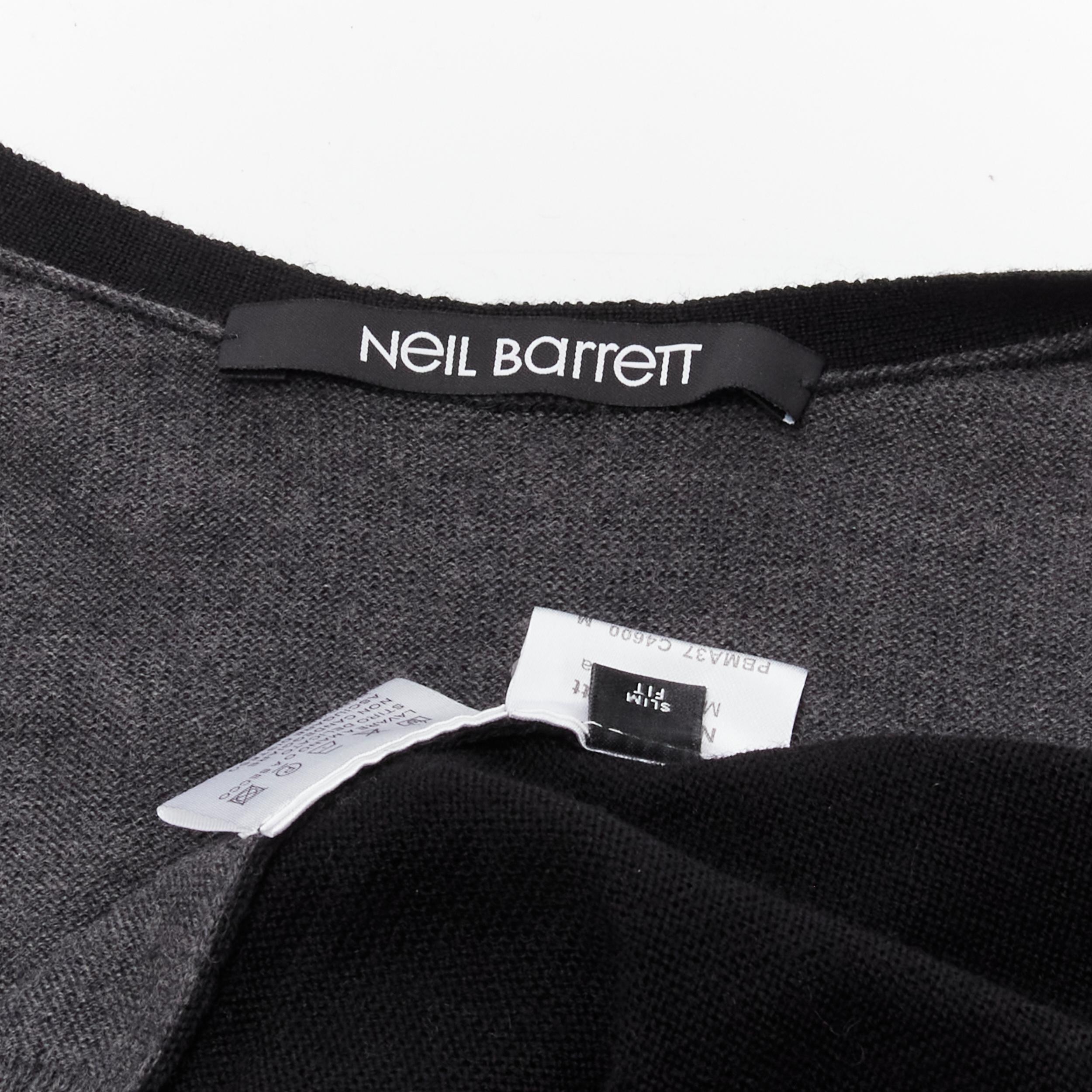 NEIL BARRETT green black grey colorblock virgin wool blend illusion cardigan M For Sale 5