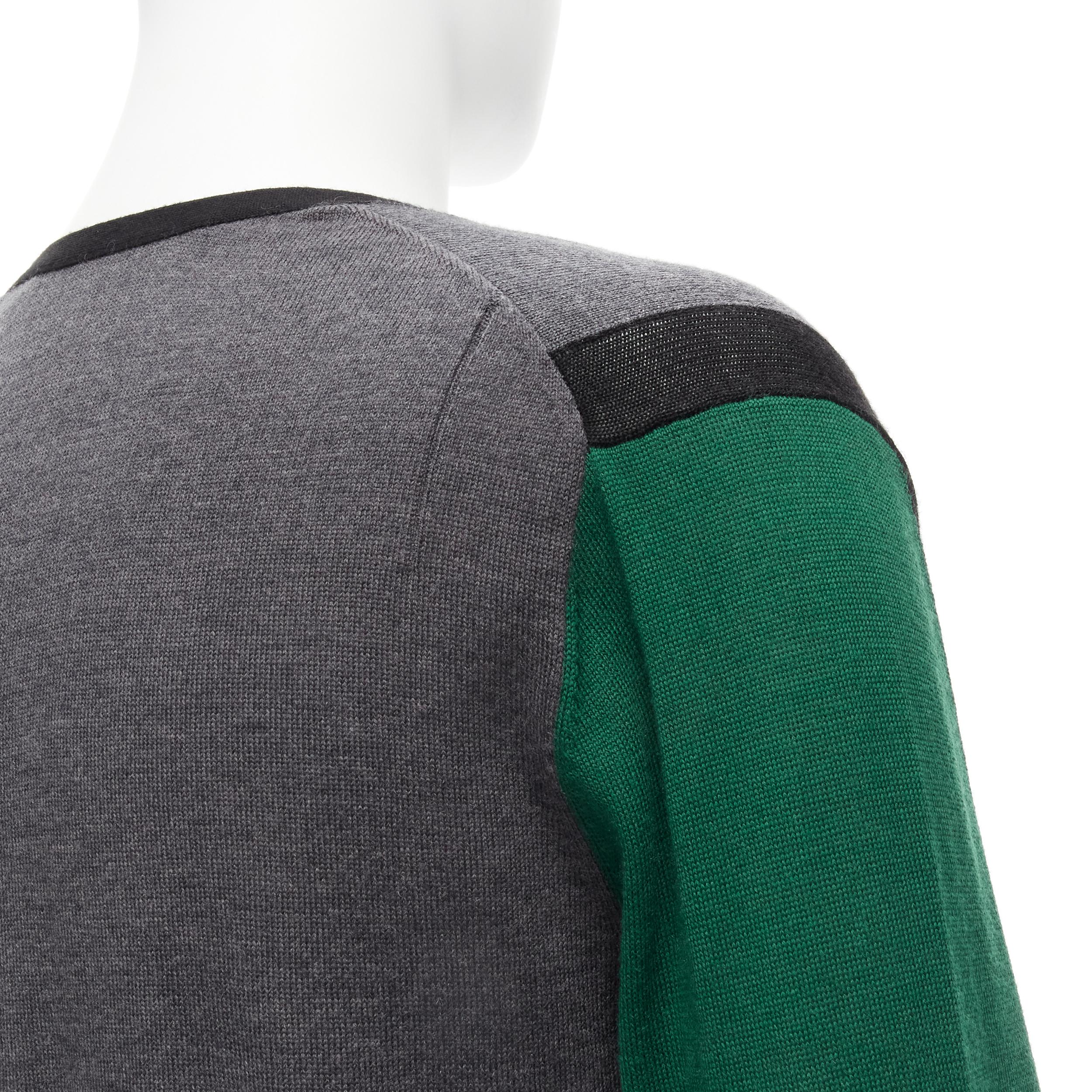 NEIL BARRETT green black grey colorblock virgin wool blend illusion cardigan M For Sale 2