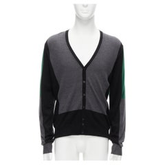 NEIL BARRETT Grün Schwarz Grau Colorblock-Strickjacke aus Schurwollmischung mit Illusion M