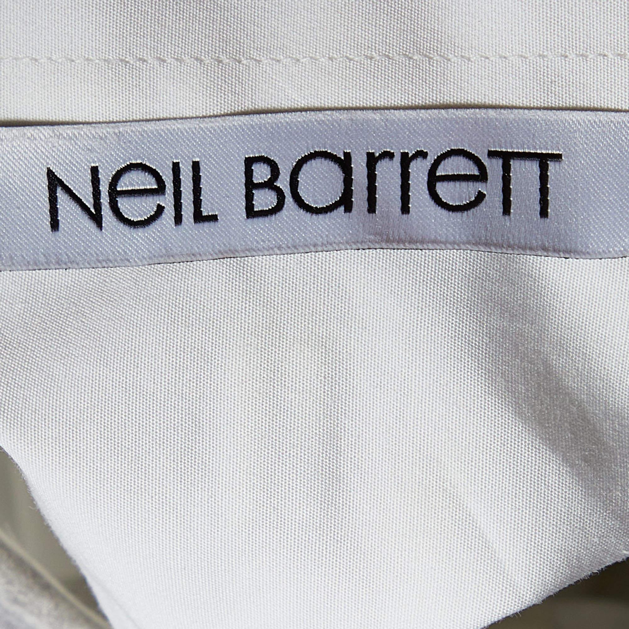Men's Neil Barrett Grey Printed Poplin Shirt L For Sale