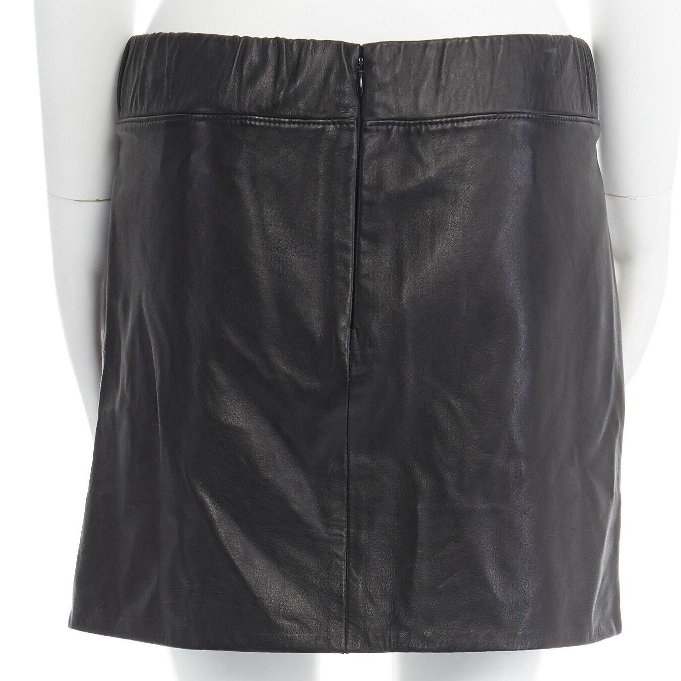 Women's NEIL BARRETT grey shearling front panel black leather step hem mini skirt S 30