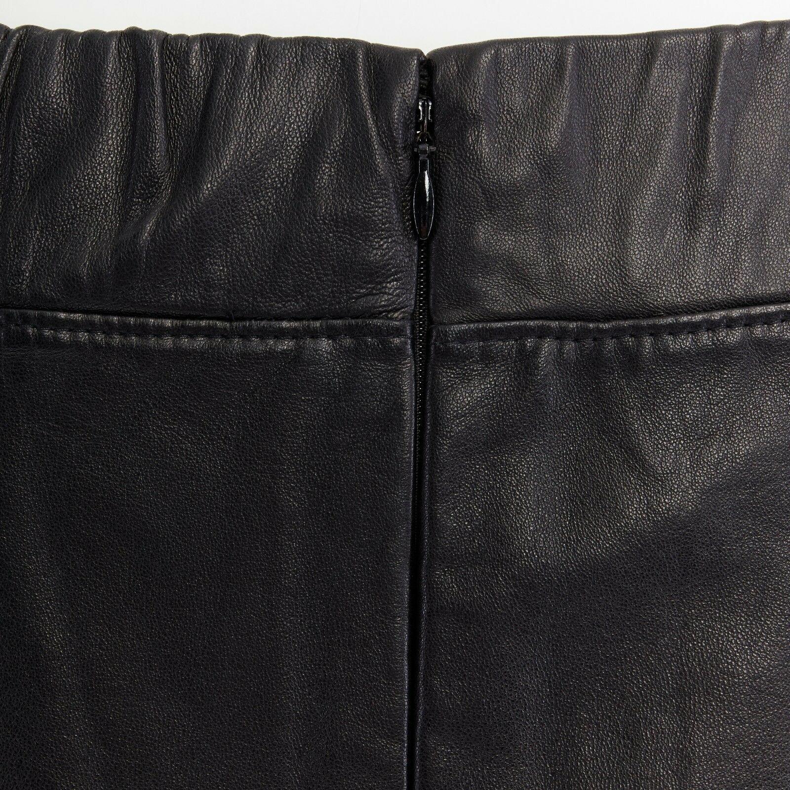 NEIL BARRETT grey shearling front panel black leather step hem mini skirt S 30